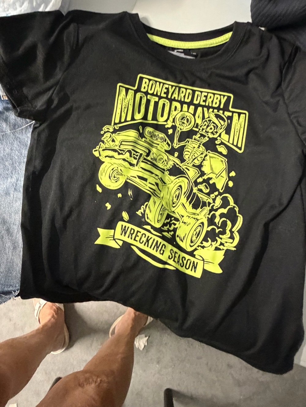 Boys medium/8 Black Graphic Tee with Neon Yellow Print - Boneyard Derby nwt
